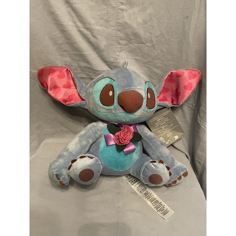NEW Walt Disney 2023 Valentine's Day Stitch w/Rose‎ & Hearts Stuffed Plush 10"